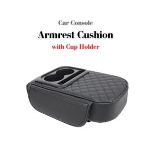 Car Center Console Armrest Cushion with Cup Holder Black