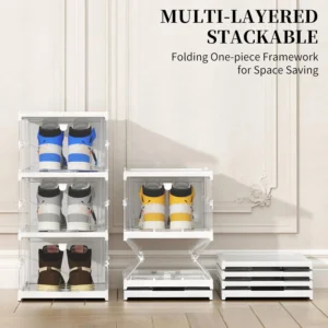 Modern Style Plastic Transparent Foldable 3 Layer Shoe Rack Organizer Cabinet