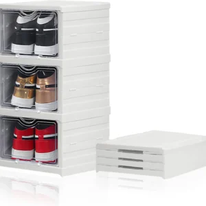 Modern Style Plastic Transparent Foldable 3 Layer Shoe Rack Organizer Cabinet