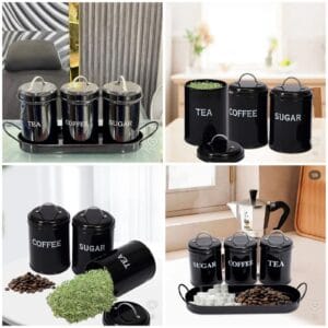 3-Piece Tea Coffee Sugar Jar Set with Tray