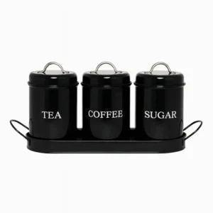 3-Piece Tea Coffee Sugar Jar Set with Tray