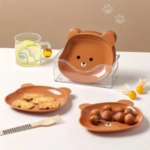 Alternative view of 8pcs Bear Plate Set with Stand – Cute Brown Tableware for Kids & Families