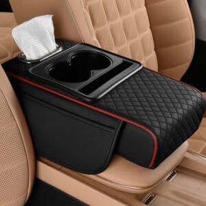Car Armrest Cushion with Cup Holder and Tissue Box