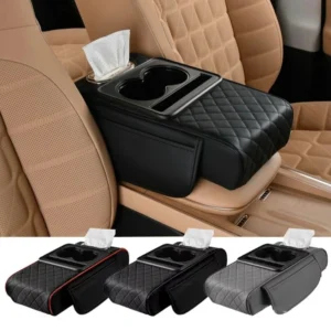 Alternative view of Premium Leather Car Cup Holder Console with Tissue Box