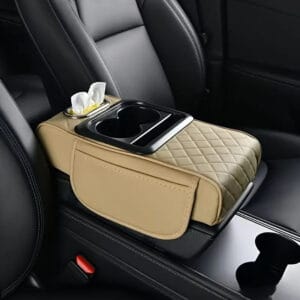 Car Armrest Cushion with Cup Holder and Tissue Box