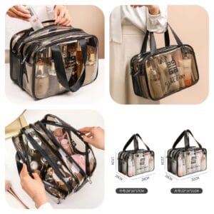 Dual Pouch Dream Travel Bag, Transparent Makeup Bag Organizer, Dry Wet Separation Cosmetic Case, Large Capacity Cosmetic Bag, Beauty Case Travel Makeup Wash Bag, Women Zipper Portable Makeup Bags