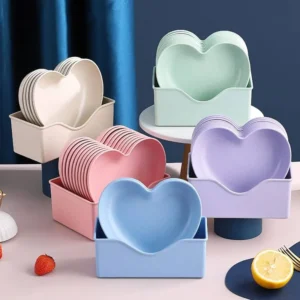 Heart Shape 10 PCs Plate Set With Holder