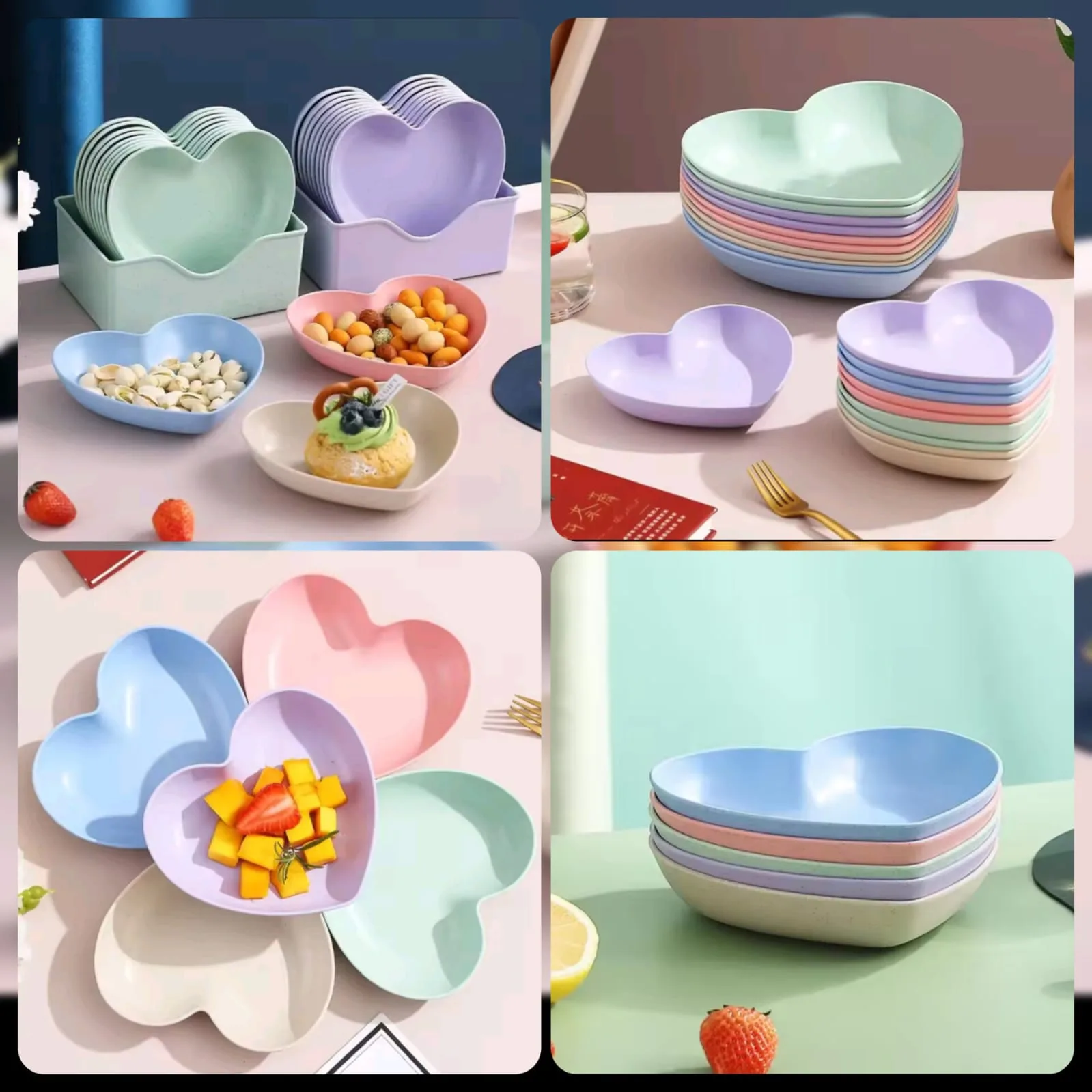 10 PCs Heart Shape Plate Set with Holder – Elegant Colorful Tableware - Image 5