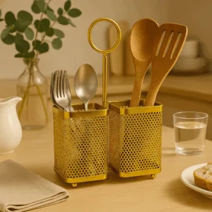 Stainless Steel Golden Metal Spoon Holder-Sleek Kitchen Organizer