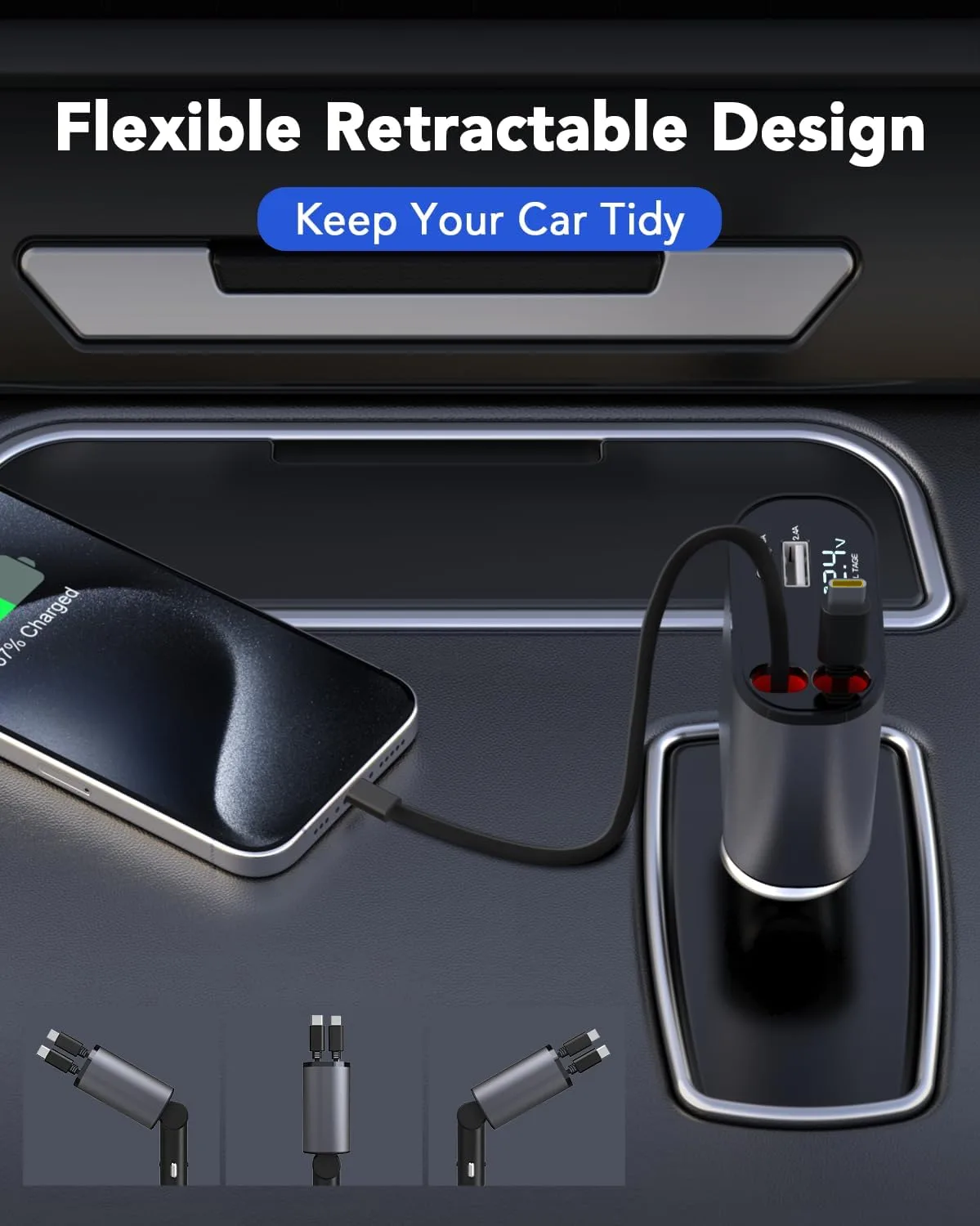 4-In-1 Retractable Car Mobile Fast Charger – Fast Charging Multi-Cable USB Car Charger for All Devices - Image 8