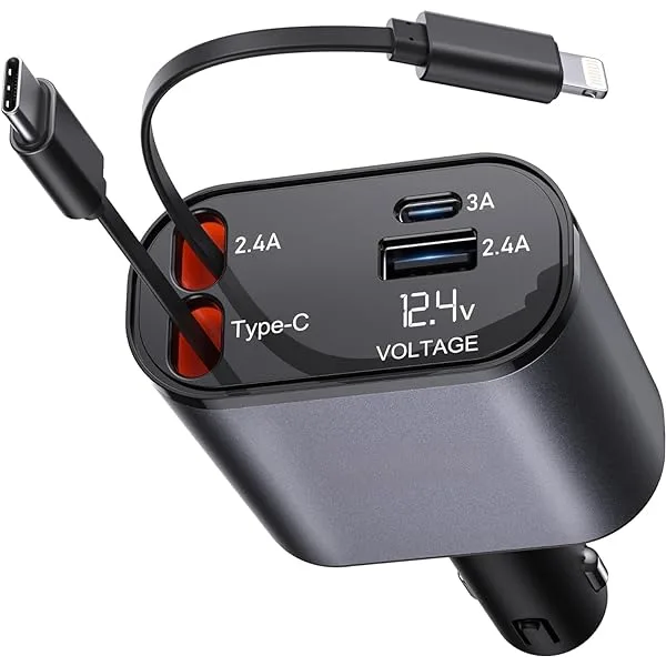 4-In-1 Retractable Car Mobile Fast Charger – Fast Charging Multi-Cable USB Car Charger for All Devices - Image 3