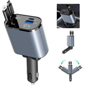 Alternative view of 4-In-1 Retractable Car Mobile Fast Charger – Fast Charging Multi-Cable USB Car Charger for All Devices