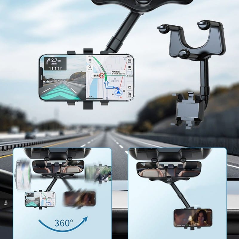 Universal 360° Car Rearview Mirror Phone Holder – Adjustable Rotating Mobile Mount for Safe Driving - Image 4