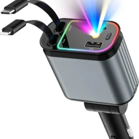 4 in 1 Fast Charging Car Charger with LED Ambient Light