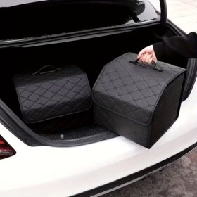 2-in-1 Car Trunk Organizer – Foldable Faux Leather Storage Box