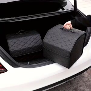 2-in-1 Car Trunk Organizer – Foldable Faux Leather Storage Box