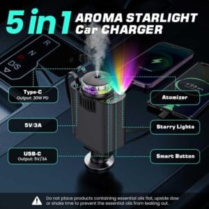 5-In-1 Aromatherapy Car Charger with Roof Starlight