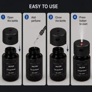 HILTON Car Perfume Diffuser 120ml | USB Rechargeable Aroma Humidifier | Car Air Freshener | LED Mist Diffuser