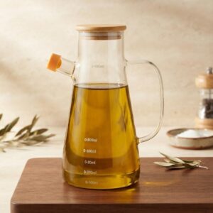 Premium Glass Oil Dispenser Bottle with Wooden Lid - 1000ML