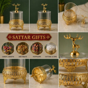 Alternative view of Luxury Crystal Storage Jar Set with Decorative Deer Lid – 3 Pcs Elegant Organizer