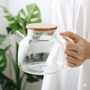 Alternative view of Transparent Glass Teapot With Wooden Lid