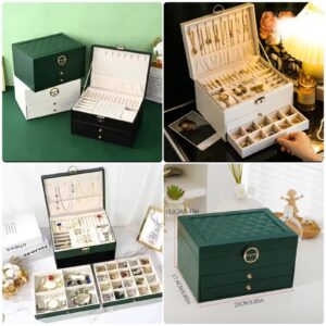 Multifunctional Three Layer Leather Jewelry Box with Lock Earrings Jewelry Storage Box