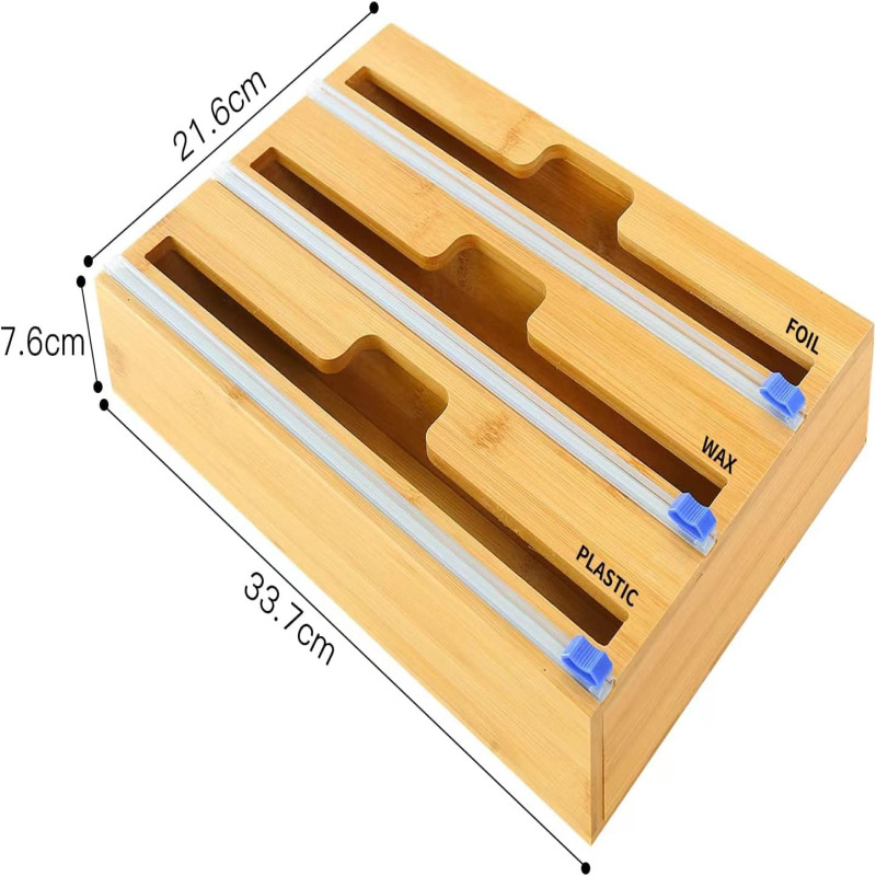 3-in-1 bamboo wooden paper dispenser for kitchen countertop organization