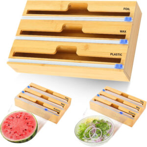 3-in-1 bamboo wooden paper dispenser for kitchen countertop organization