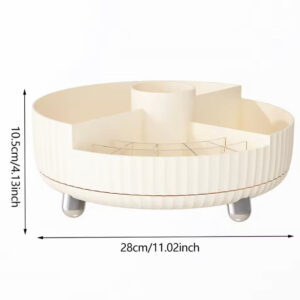360 degree rotating luxury cosmetic organizer tray with partitioned compartments