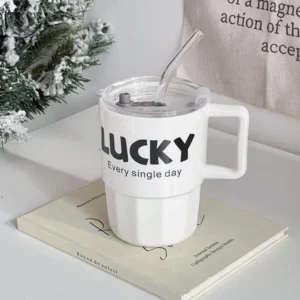 Alternative view of 380ml Lucky Cup with Lid & Straw – Reusable Glass Drinking Cup