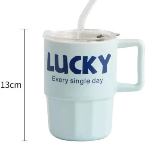 380ml Lucky Cup with Lid and Straw Reusable Glass Drinking Cup