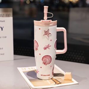 Alternative view of 3D Seashell & Pearl Stainless Steel Tumbler – 40oz Insulated Drinking Cup with Straw