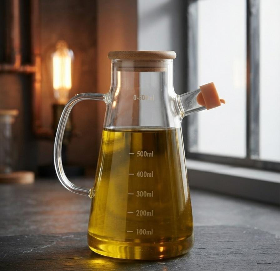 Premium Glass Oil Dispenser Bottle with Wooden Lid - 1000ML - Image 4