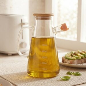 Alternative view of Premium Glass Oil Dispenser Bottle with Wooden Lid - 1000ML