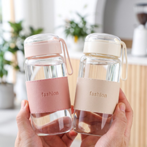 Alternative view of 400ml Borosilicate Glass Water Bottle with Sleeve & Carry Strap