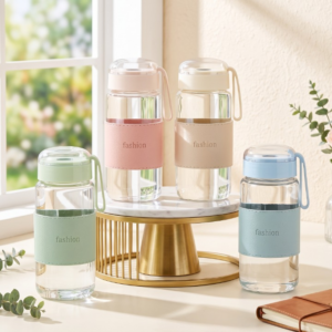 400ml Borosilicate Glass Water Bottle with Protective Sleeve and Carry Strap