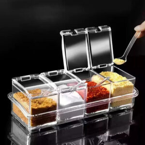 Alternative view of 4pcs Crystal Seasoning Storage Container with Spoon and Clear Seasoning Rack