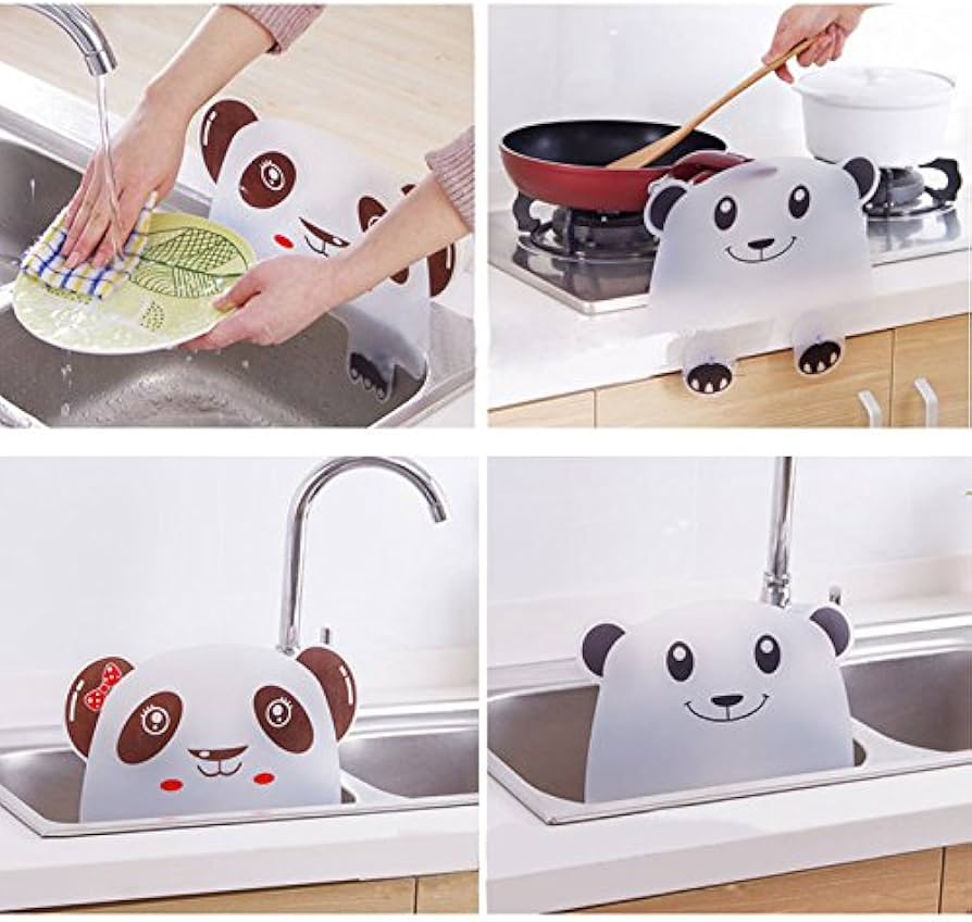Kitchen Sink Guard, Cute Panda Anti Water Baffle Board with Attached Kitchen Sink Tool - Image 2