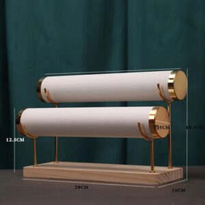 Alternative view of Bracelet Organizer Stand, Gold Detachable Bangle Storage Rack, Velvet Wrap Watch Holder with Wooden Base