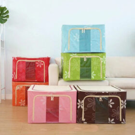66L foldable covered storage box organizer with steel frame and random print