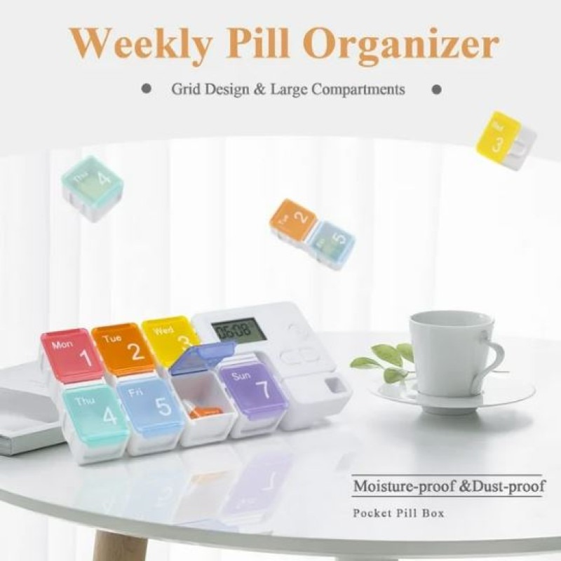 7 Day Pill Dispenser Organizer with Reminder Alarm – Portable Medicine Box - Image 3