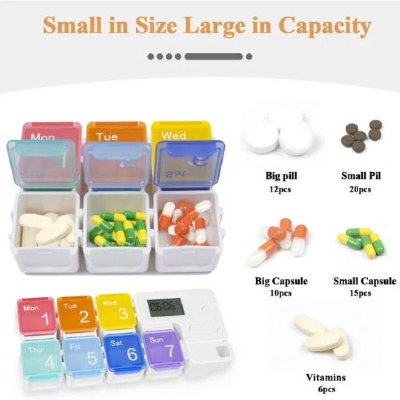 7 Day Pill Dispenser Organizer with Reminder Alarm