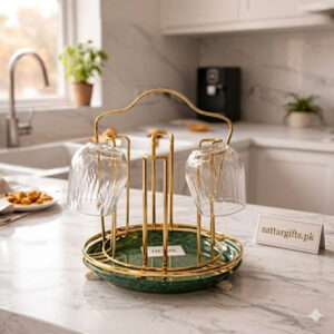 Luxury Golden Glass Stand Holder with Tray