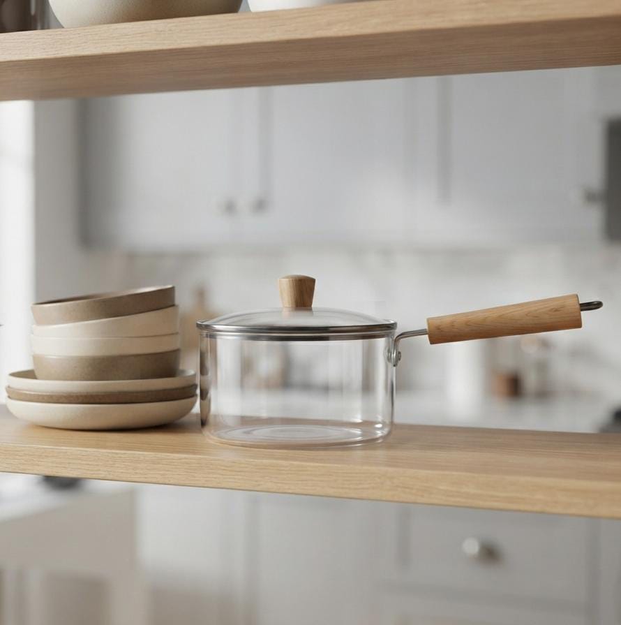 Premium Glass Saucepan with Wooden Handle & Lid - Image 4