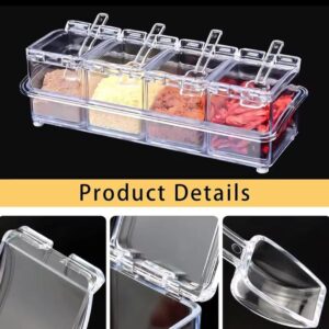 4pcs Crystal Seasoning Storage Container with Spoon and Clear Seasoning Rack