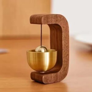 Japanese Aesthetic Wooden Door Bell – Soft Brass Chime