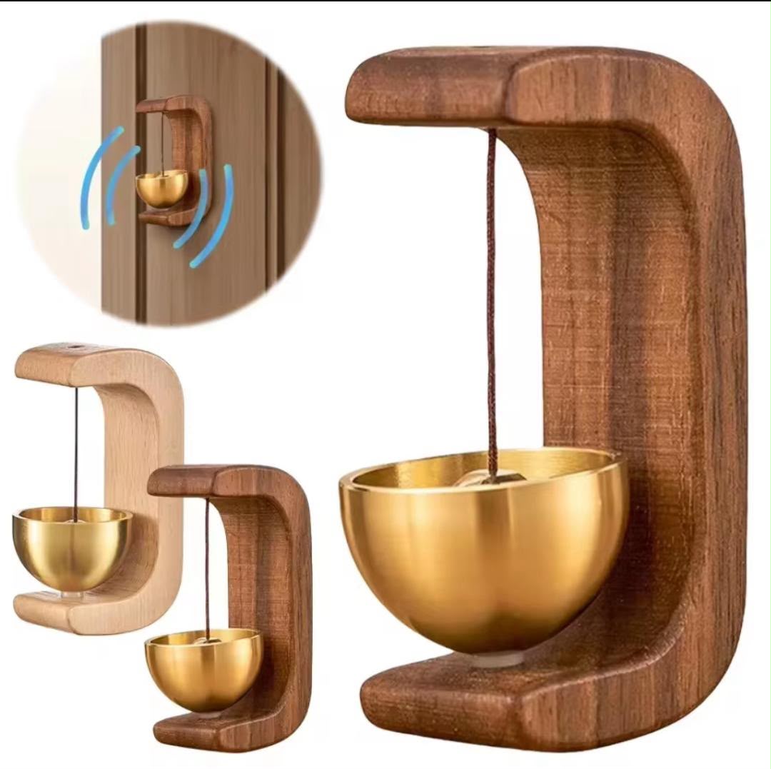 Japanese Aesthetic Wooden Door Bell – Soft Brass Chime - Image 3
