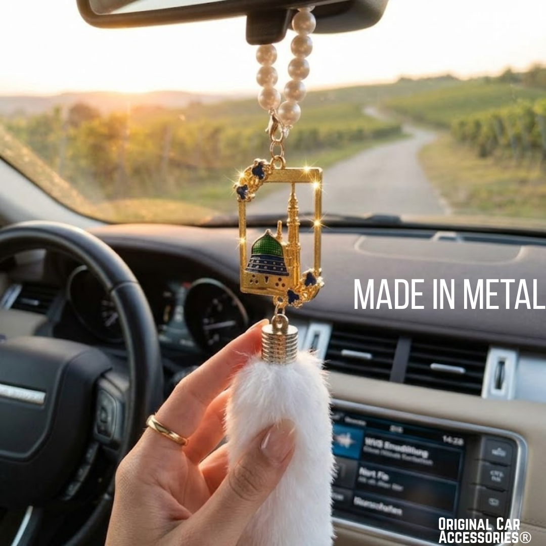 Madinah Islamic Car Mirror Pendant – Pearl & Diamond Style Hanging Car Decor - Image 3