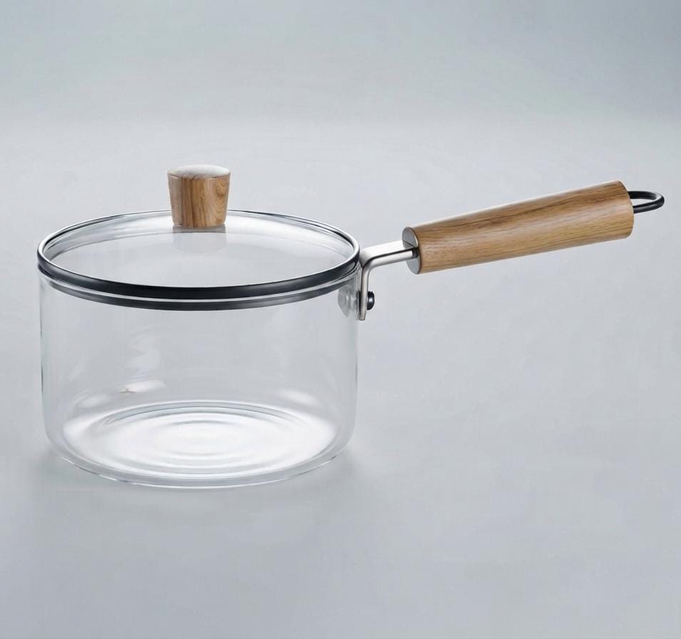 Premium Glass Saucepan with Wooden Handle & Lid - Image 2