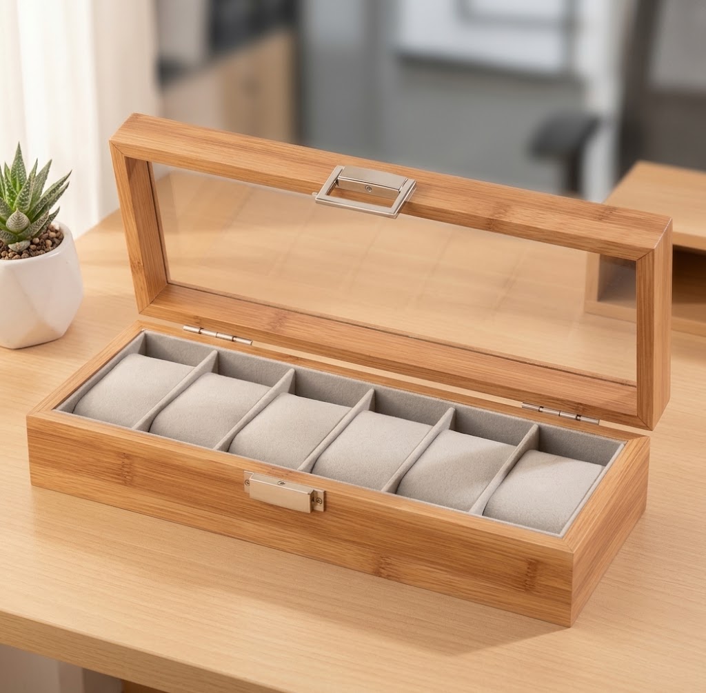 Premium Luxury Bamboo Watch Organizer - Image 2